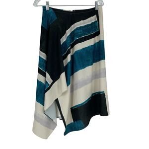 Natori Art Moderna Skirt Asymmetrical Blue Stripe Women's Size 4